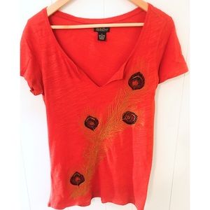 Lucky Brand Embroidered Feather Tee